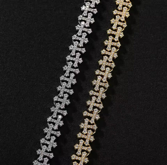 Linked Hearts Cross Bracelet