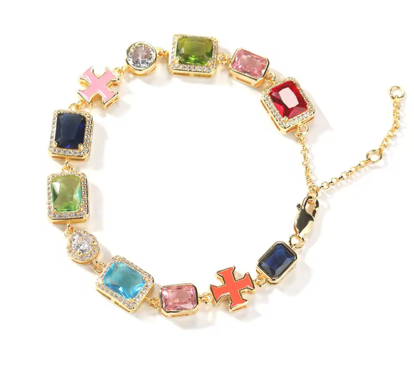 Panoramic Gem Cross Bracelet
